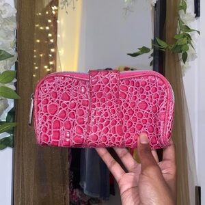 bareMinerals 2000s style hot pink crocodile print makeup bag / wallet